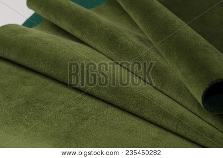 Bright Color Of Seawave Velour Textile Samples. Fabric Texture Background