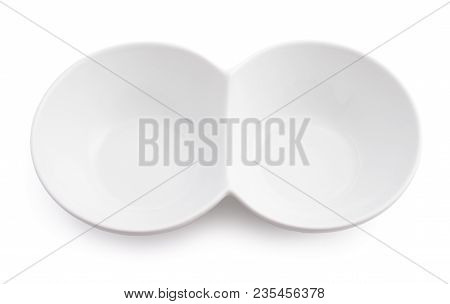 White Compartmental Dish Isolated On White Background.