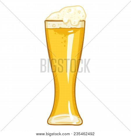 Vector Single Cartoon Glass Of Light Beer With Foam