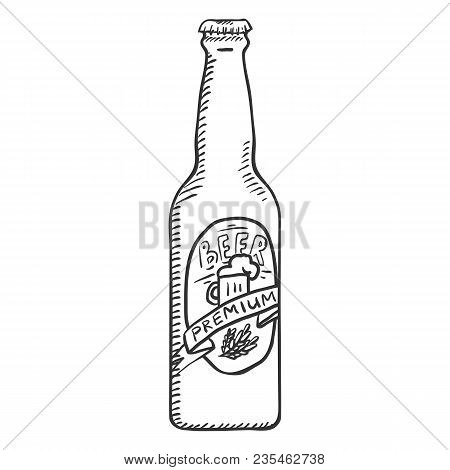 Vector Sketch Glass Bottle Of Premium Beer