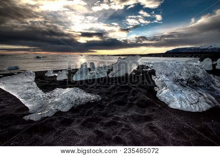 Jökulsárlón Glacier Lagoon In Iceland In Winter