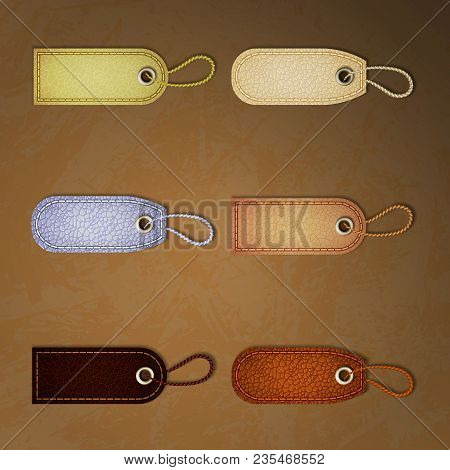 Leather Labels Set. Tags And Labels, Vector Illustration