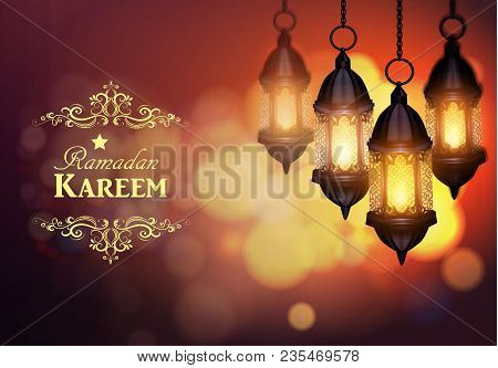 Intricate Arabic Lamps With Lights For Ramadan Kareem Vector