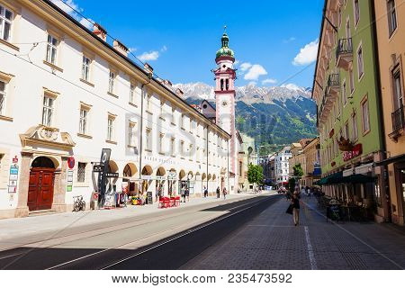 Innsbruck, Austria - May 22, 2017: Servitenkirche Is The Roman Catholic Church Located In Altstadt O