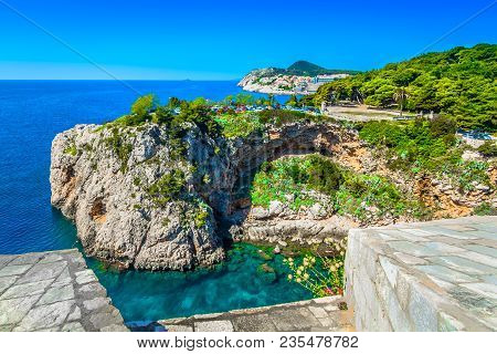 Aerial View At Marble Landscape Bay In Dubrovnik Riviera, Croatia.