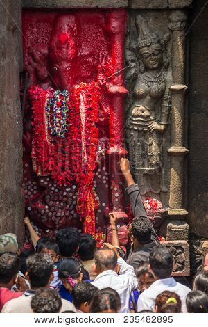 Guwahati, India - May 7, 2017: Hindu pilgrims in Kamakhya Mandir temple in Guwahati, Assam state, North East India
