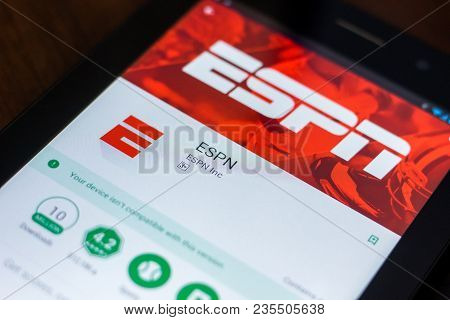 Ryazan, Russia - March 21, 2018 - Espn Mobile App On The Display Of Tablet Pc