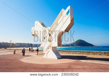 San Sebastian, Spain - September 29, 2017: Bird Of Peace Of Paloma De La Paz Monument Sculpture At T