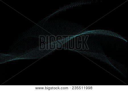 Abstract Dark Background With Blue Energy. Point Waves - Vector.