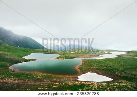Koruldi lake Caucasus mountains on summer time. Georgia, Upper Svaneti. Landscape photography