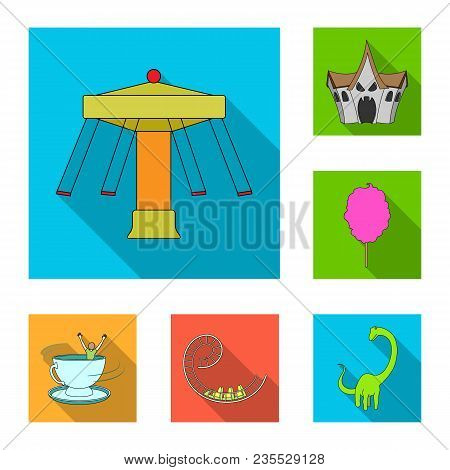 Amusement Park Flat Icons In Set Collection For Design. Equipment And Attractions Vector Symbol Stoc