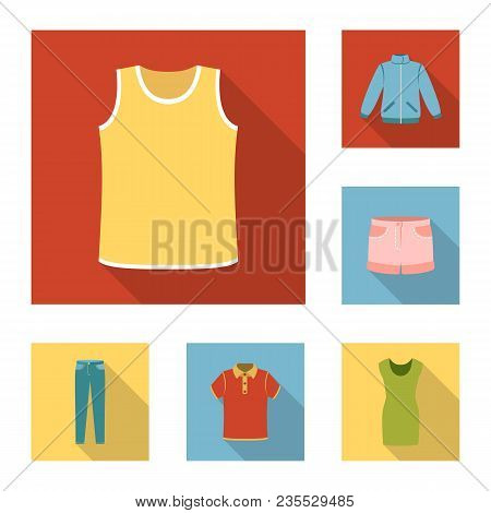 Different Kinds Of Clothes Flat Icons In Set Collection For Design. Clothes And Style Vector Symbol 