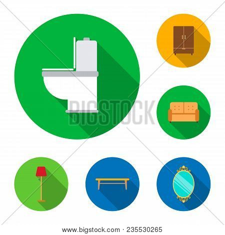 Furniture And Interior Flat Icons In Set Collection For Design.home Furniture Vector Symbol Stock  I