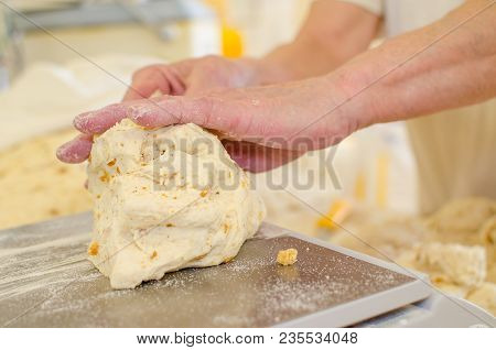 Preparing And Weighing Dough In A Large Bakery.