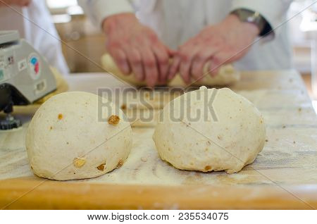 Preparing And Weighing Dough In A Large Bakery.