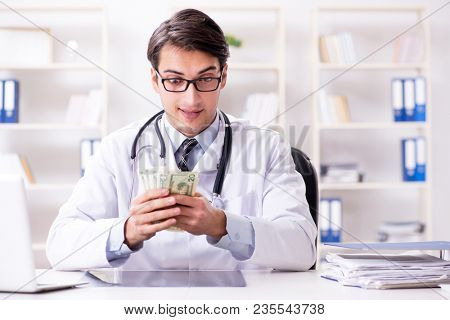 Doctor in corruption concept with being offered bribe