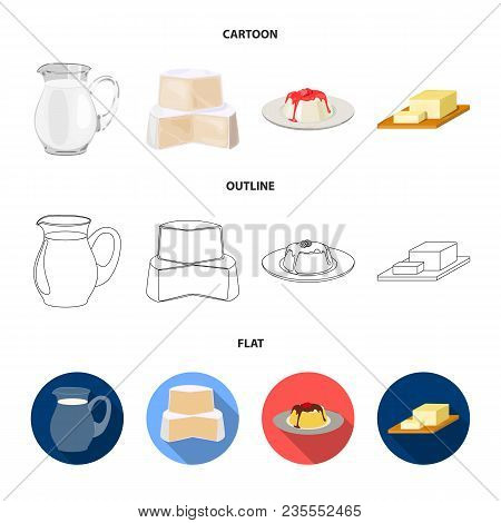 Milk, Calcium, Product, Food .milk Product And Sweet Set Collection Icons In Cartoon, Outline, Flat 