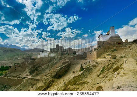 Ruins And Basgo Monastery Surrounded With Stones And Rocks , Leh, Ladakh With Blue Sky With Clouds I
