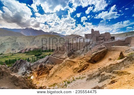 Ruins And Basgo Monastery Surrounded With Stones And Rocks , Leh, Ladakh, Jammu And Kashmir, India