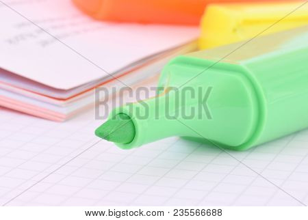Green Marker Or Felt Tip Pen Closed Up On Paper
