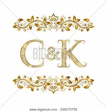 C&k Vintage Initials Logo Symbol. Letters C, K, Ampersand Surrounded Floral Ornament. Wedding Or Bus