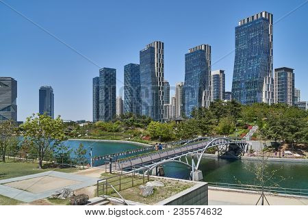 Incheon, Korea - April 27, 2017: Songdo International Business District (songdo Ibd) With Songdo Cen