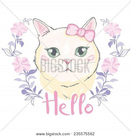 Cute Cat Vector.t-shirt Print.love Cards.valentine S Day.animal Print.children Illustration For Scho