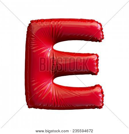 Red letter E made of inflatable balloon isolated on white background. 3d rendering