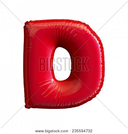 Red letter D made of inflatable balloon isolated on white background. 3d rendering