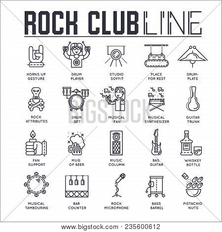Thin Line Musicians Playing And Performing On Stage During The Party In Rock Club And Bar Concept. F