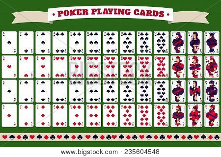 Full Deck Of Poker Playing Cards With Header Tape And Isolated Cards On Green Background  Vector Ill