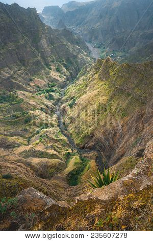 Breathtaking View From Delgadinho Mountain Ridge. Santo Antao, Cape Verde.