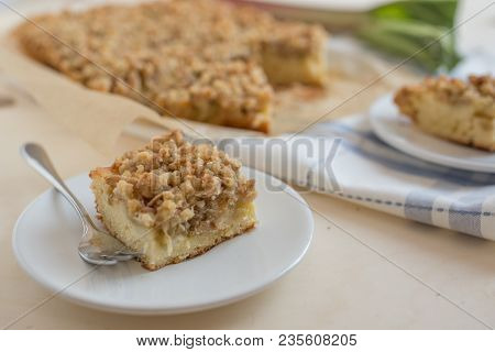 Home Made Sweet Rhubarb Cake With Fresh Rhubarb
