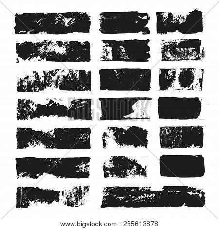 Big Set Of Rectangular Text Box. Grunge Paint Stripe. Vector Brush Stroke. Black Grunge Spots With P