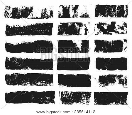 Big Set Of Rectangular Text Box. Grunge Paint Stripe. Vector Brush Stroke. Black Grunge Spots With P