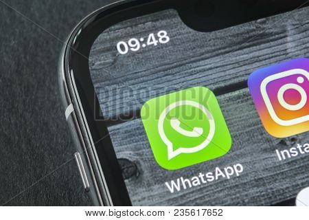 Sankt-petersburg, Russia, April 11, 2018: Whatsapp Messenger Application Icon On Apple Iphone X Smar