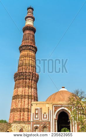 Alai Darwaza And Qutub Minar At The Qutb Complex In Delhi. A Unesco World Heritage Site In India