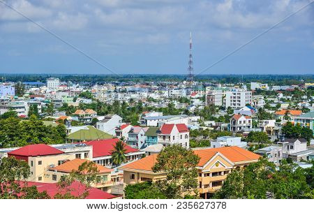 Long Xuyen, Vietnam - Sep 1, 2017. Aerial View Of Long Xuyen, Vietnam. Long Xuyen Is The Provincial 