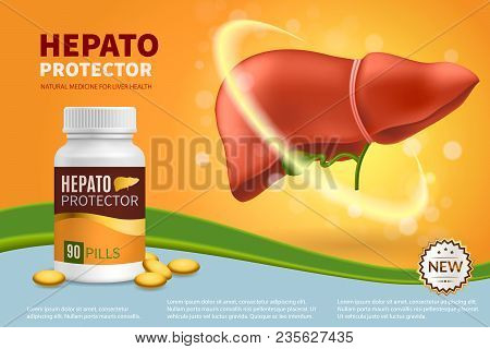 Hepatoprotector Colorful Realistic Composition With Natural Pills In Plastic Medical Jar For Liver H