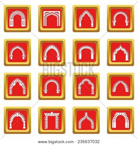 Arch Types Icons Set Vector Red Square Isolated On White Background