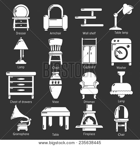 Interior Furniture Icons Set Vector White Isolated On Grey Background