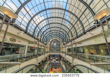 San Francisco, California - April 7, 2018: Interior Of The Crocker Galleria Shopping Mall In The Fin