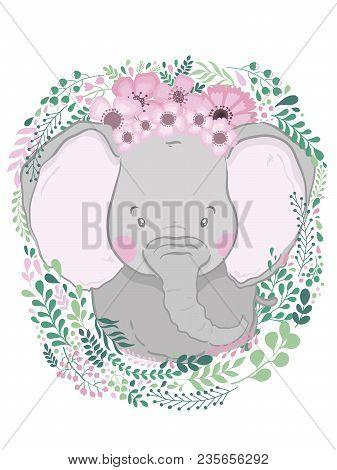 Cute Card With Hand Drawn Animal Elephant. For Printing, Print, Poster, Billboard, Postcard And More