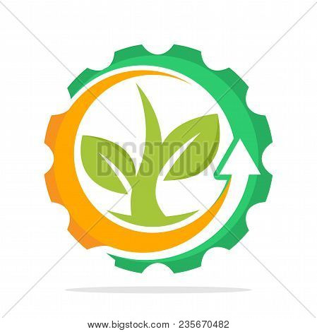 Iconic Logo With The Concept Of Environmentally Friendly Industry, Eco-friendly Green Technology