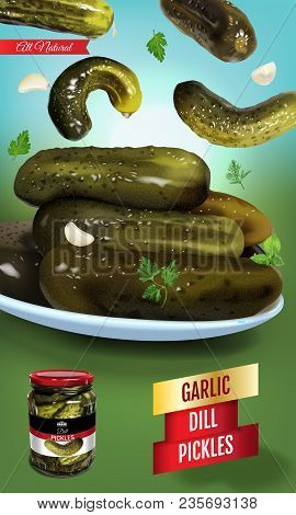 Vector Realistic Illustration Of Pickled Cucumbers. Colorful Objects On A Transparent Background.