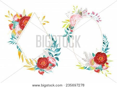 Aquarelle Wild Flower For Background, Texture, Wrapper Pattern, Frame Or Border. Wildflower Peony Fl