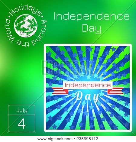 Calendar. Holidays Around The World. Event Of Each Day. Green Blur Background - Name, Date, Illustra