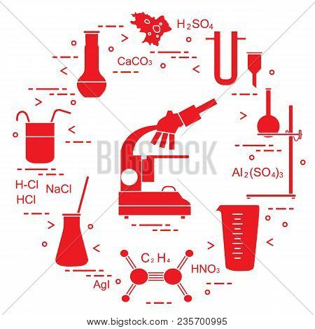 Chemistry Scientific, Education Elements: Microscope, Flasks, Tripod, Formulas, Beaker, Amoeba, Meas