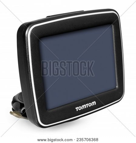 Tomtom Gps Car Navigation With Handle. Black Electronic Map Device.