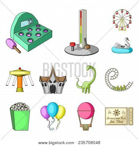 Amusement Park Cartoon Icons In Set Collection For Design. Equipment And Attractions Vector Symbol S